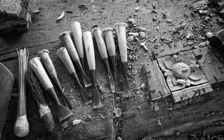 Thai style sculpture tool of Thai carver to make all many pieces of wood sculpture