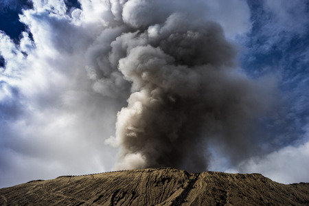the top of volcanic crater of mount Bromo in Indonesiaの写真素材