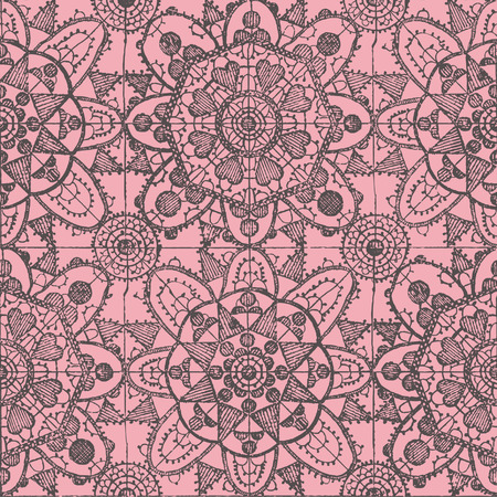 seamless decorative pattern in pink and dark gray imitating old fashion laceのイラスト素材