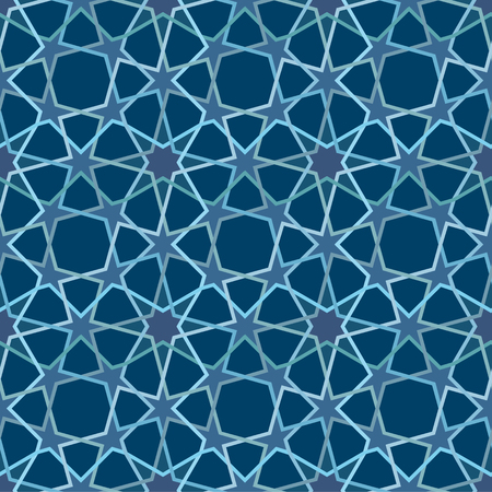 Seamless decorative arabic pattern with stars in blue