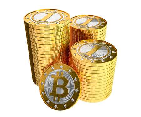 Bitcoins - isolated on whiteの写真素材