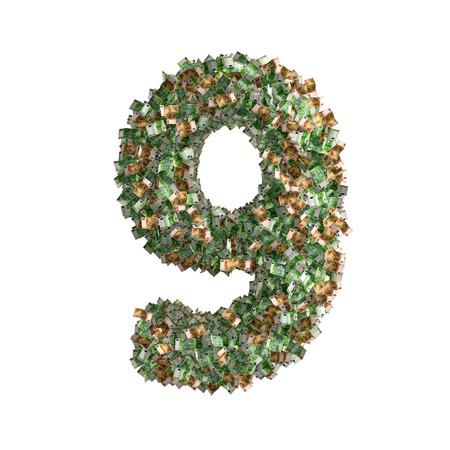 Number 9 made from Euro banknotesの写真素材