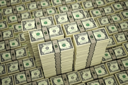 Piles of Dollar bills 