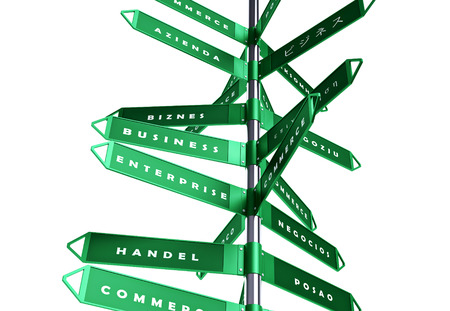 Business - direction signs - different languages - isolated on white