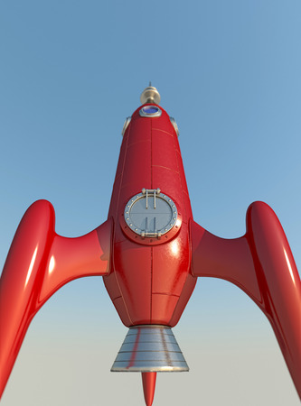 3D rendering of a red comic style rocket の写真素材