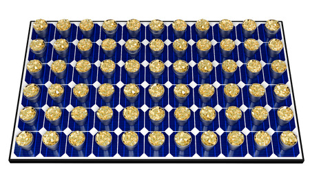 Solar Panel with buckets filled with coinsの写真素材
