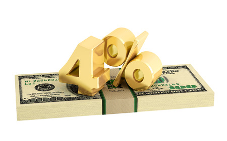 4% - savings - discount - interest rate - isolated on whiteの写真素材