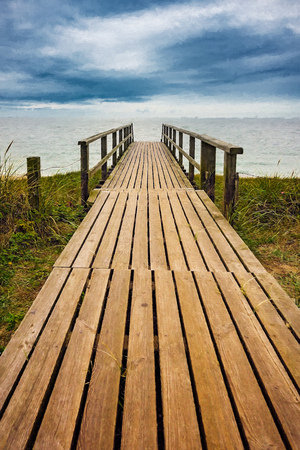 wooden pier - paintingの写真素材