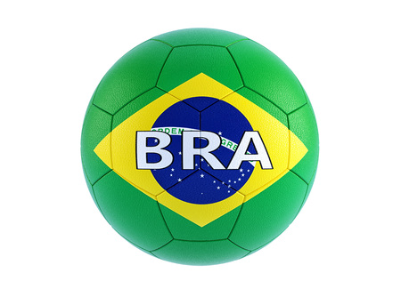 Soccer ball in brazil national colors - 3D renderingの写真素材