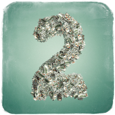 The Number 2 made from new 100 Dollar bills - 3D Rendering