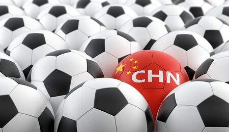 Soccer ball in chinese national colors - 3D Renderingの写真素材