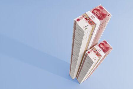 Two Stacks of new chinese 100 Yuan bills. Copy space on the left side - 3D Renderingの写真素材