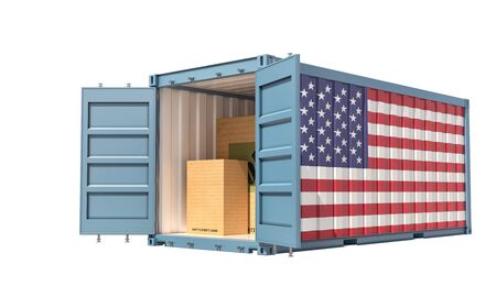 Freight Container with USA flag isolated on white - 3D Rendering