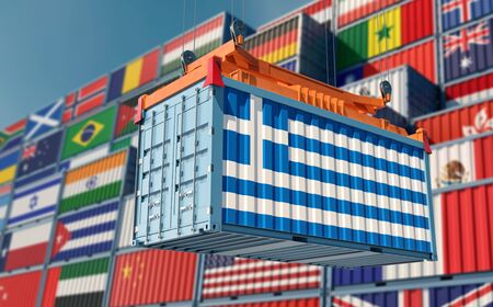 Freight container with Greece flag. 3D renderingの写真素材