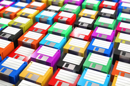 Lots of brand new colorful Floppy Discs. 3D Rendering