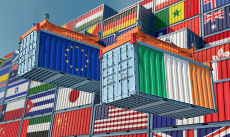 Trading 2021. Freight container with Ireland flag. 3D Renderingの写真素材