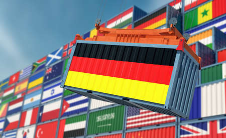Shipping Container with German flag - 3D Renderingの写真素材