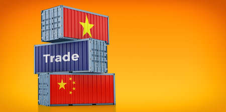 Freight containers with Vietnam and China flag. 3D Renderingの写真素材