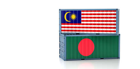 Two freight container with Malaysia and Bangladesh flag. Copy space on the left side - 3D Renderingの写真素材