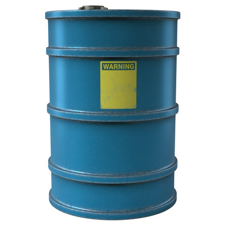 Isolated blue barrel with a warning sign. 3D renderingの写真素材
