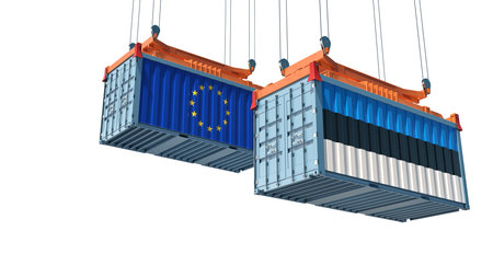 Freight containers with European Union and Estonia flag. 3D renderingの写真素材