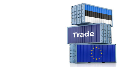 Freight containers with European Union and Estonia flag. 3D renderingの写真素材