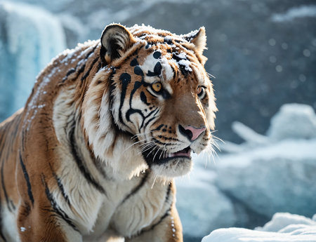 Imposing Tiger in the snowの素材