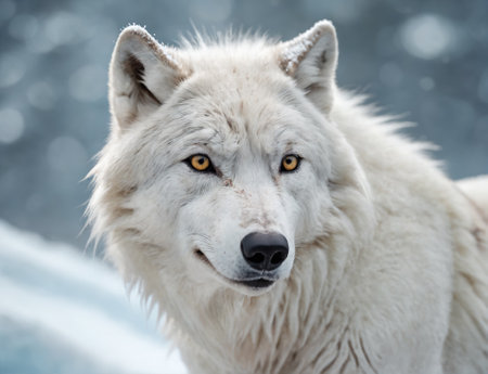 White arctic wolf in the winter forest.の素材