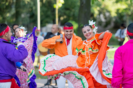 KAZANLAK, BULGARIA - JULY 21, 2016: Beautiful Mexican dancers in traditional costumes from Mexico...
