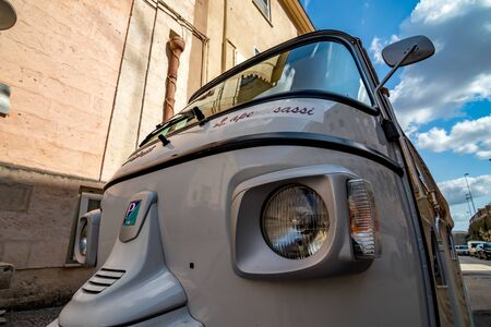MATERA, ITALY - AUGUST 27, 2018: Vehicle is deformed by using wide lens, summer scene from Italian...