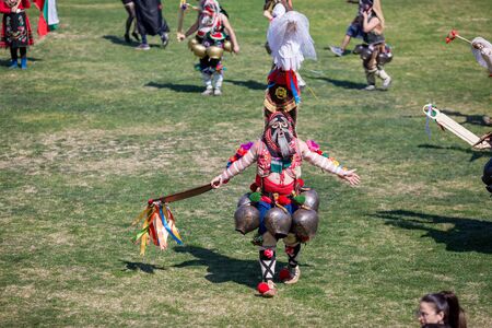 VARVARA, BULGARIA - MARCH 24, 2019: Moment from National Festival Dervish Varvara presents traditions of Bulgarian Kuker Games. Folklore group of Dolno and Gorno Sahrane villages presents ritualsのeditorial素材