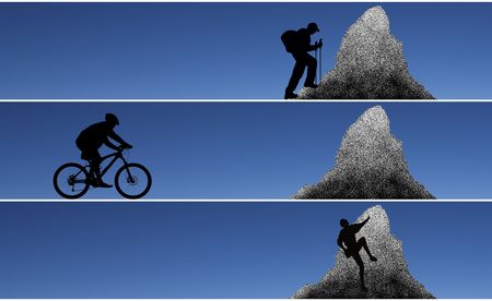 biker, hiker, freeclimber as silhouette in illustrationの写真素材