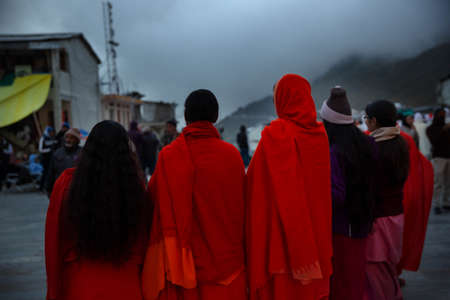 Kedarnath Uttarakhand India - Devotees visiting Kedarnath temple  a Hindu temple (shrine) dedicated to Lord Shiva. Located on the Garhwal Himalayan range near the Mandakini river, Kedarnath is located in the state of Uttarakhand, India.のeditorial素材