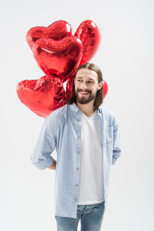 Man with air balloonsの写真素材