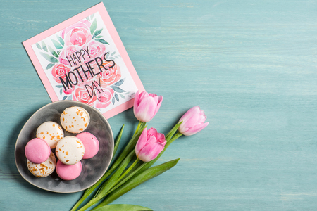 Macarons and greeting cardの写真素材