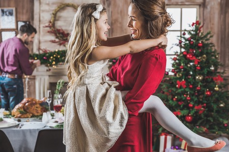 Happy mother and daughter huggingの写真素材