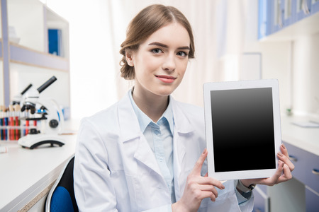 Scientist with digital tabletの写真素材