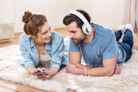 Couple using smartphoneの写真素材
