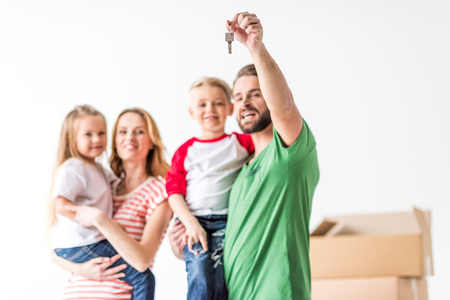 Family moving into new houseの写真素材