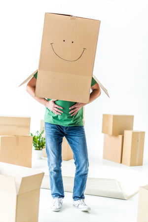Man with cardboard boxの写真素材