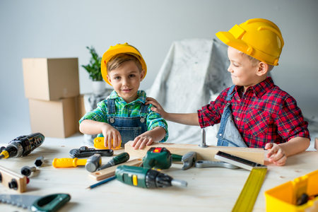 Little boys with toolsの写真素材