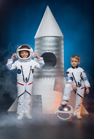 Kids playing astronautsの写真素材