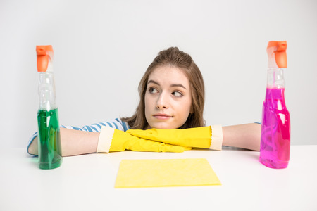 Woman with spray bottles