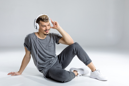 Man listening to musicの写真素材