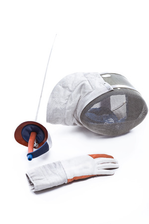 professional fencing equipment on whiteの写真素材
