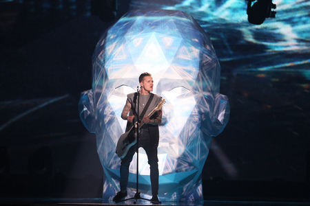 KYIV, UKRAINE - MAY 10, 2017:  O.Torvald from Ukraine at the second semi-final rehearsal during Eurovision Song Contest, in Kyiv,のeditorial素材