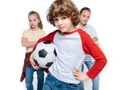 Children playing footballの写真素材