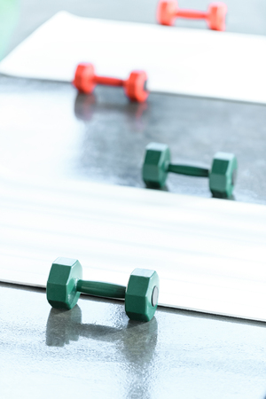 Dumbbells on floor in gumの写真素材