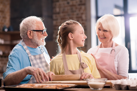 family kneading doughの写真素材