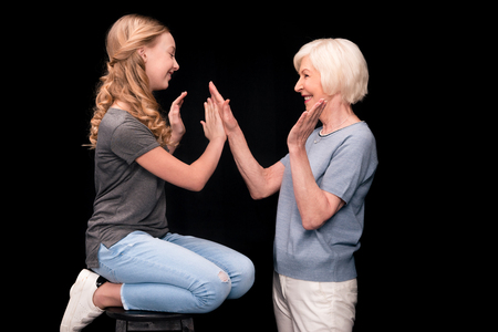 grandmother with teenage granddaughterの写真素材